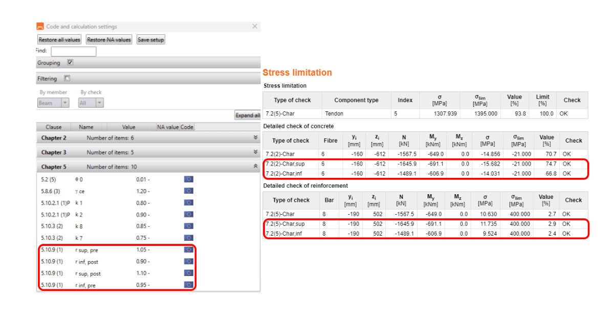 How the rinf and rsup coefficients are taken into account for SLS checks