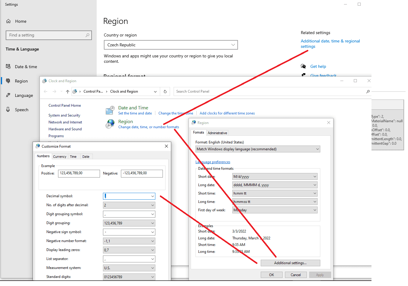 Oddělovač desetinných míst a formát data podle regionálního nastavení systému Windows