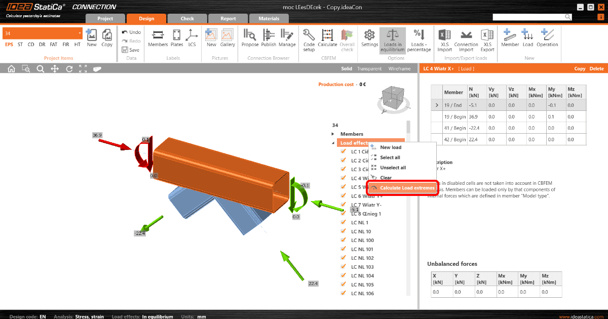 Calculate load extremes