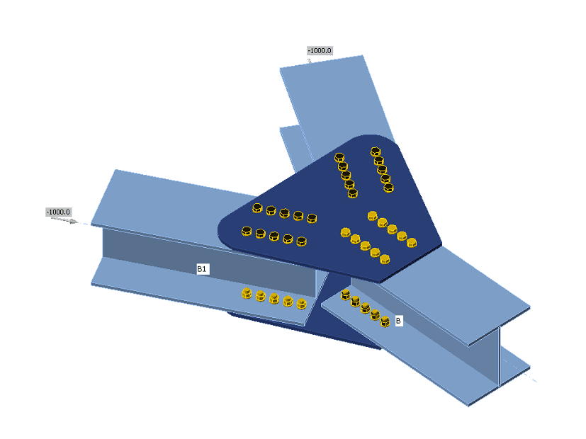 The forces in bolts, including prying forces, are determined by finite element analysis. The bolt resistances are checked by S16 – Chapter 13. Structural design of bolted steel connections.