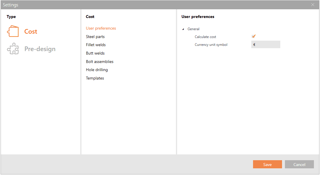 New design of cost settings