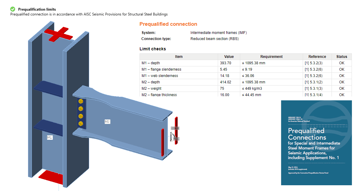 Qualification checks of seismic prequalified connections for AISC