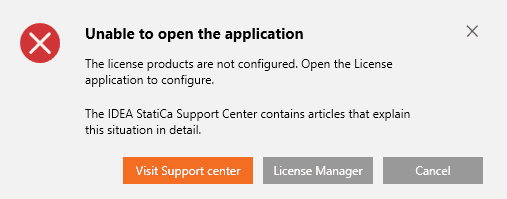 Mensagem de erro - Os produtos de licença não estão configurados