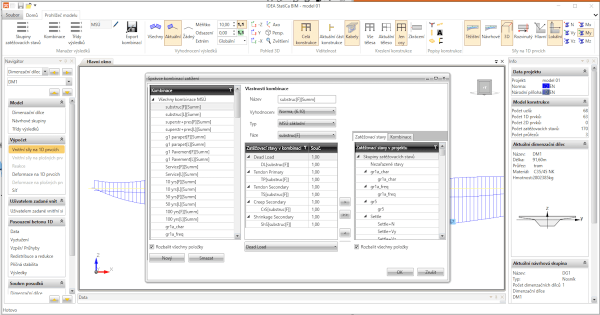 Midas Civil BIM link – lógica del postprocesamiento de casos de carga y combinaciones en IDEA StatiCa BIM