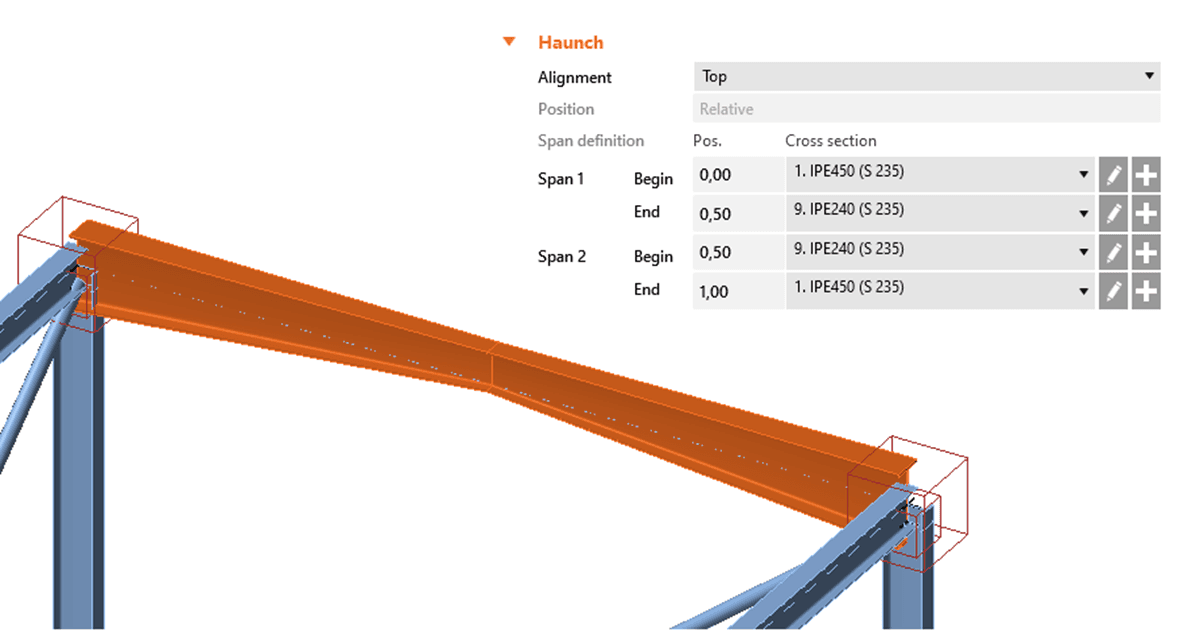 Several types of haunches are used in both steel and concrete structure designs. From IDEA StatiCa 22.1, the Checkbot application is able to recognize and assign the cross-section haunches for specific structural members.